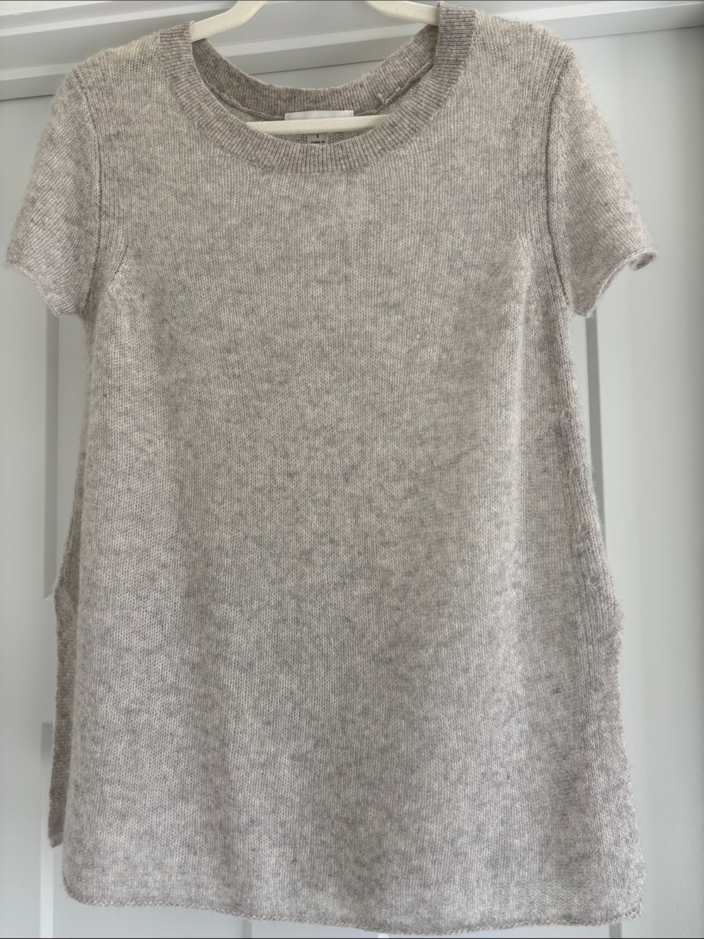 White + Warren Short Sleeve Knit Tunic Top - Light Heathered grey beige